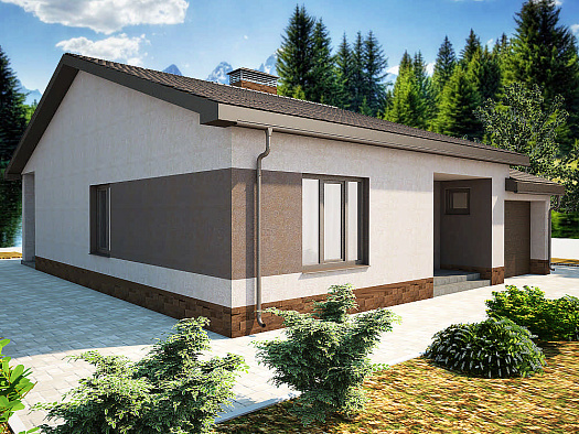 С-2 Одноэтажный дом с крытой террасой и смежным гаражом для двух автомобилей на земельном участке от 7,55 соток