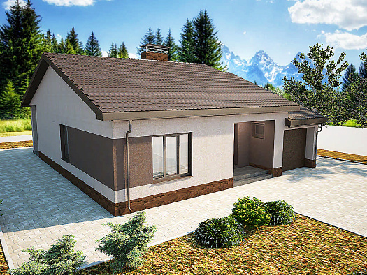 С-2 Одноэтажный дом с крытой террасой и смежным гаражом для двух автомобилей на земельном участке от 7,55 соток