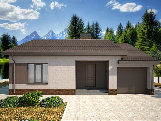 С-2 Одноэтажный дом с крытой террасой и смежным гаражом для двух автомобилей на земельном участке от 7,55 соток