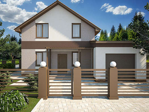 С-5 Двухэтажный дом с тамбуром и смежным гаражом для двух автомобилей, на земельном участке от 7,2 соток