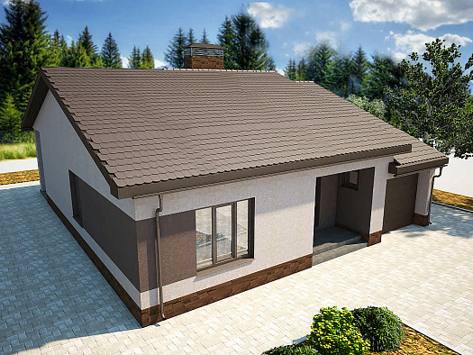 С-2 Одноэтажный дом с крытой террасой и смежным гаражом для двух автомобилей на земельном участке от 7,55 соток